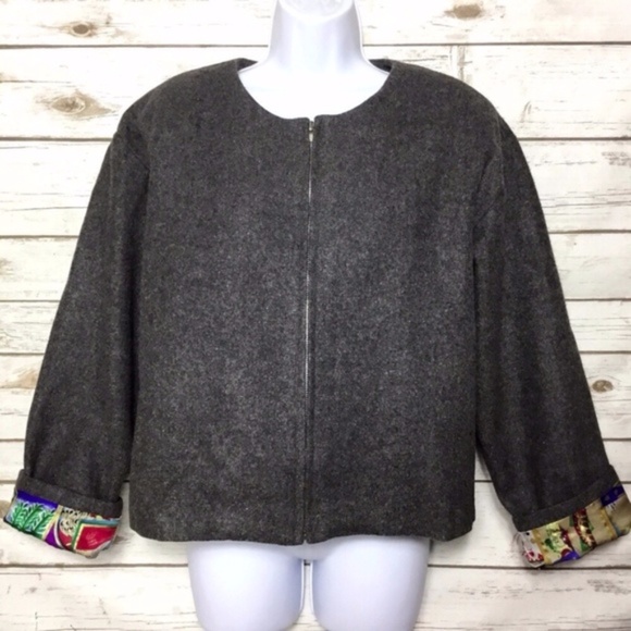 Vintage Grey Boxy Wool Jacket with Silk Lining - Picture 4 of 8